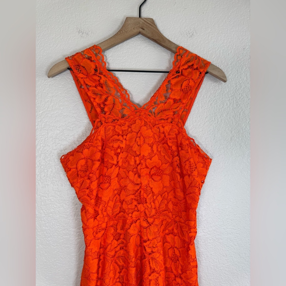 Sandro Paris Riviera Lace Dress in Tangerine Orange size 2 Medium $455 - Picture 6 of 15